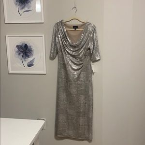 Amazing Platinum Cowl Neck, Stretch Cocktail Dress